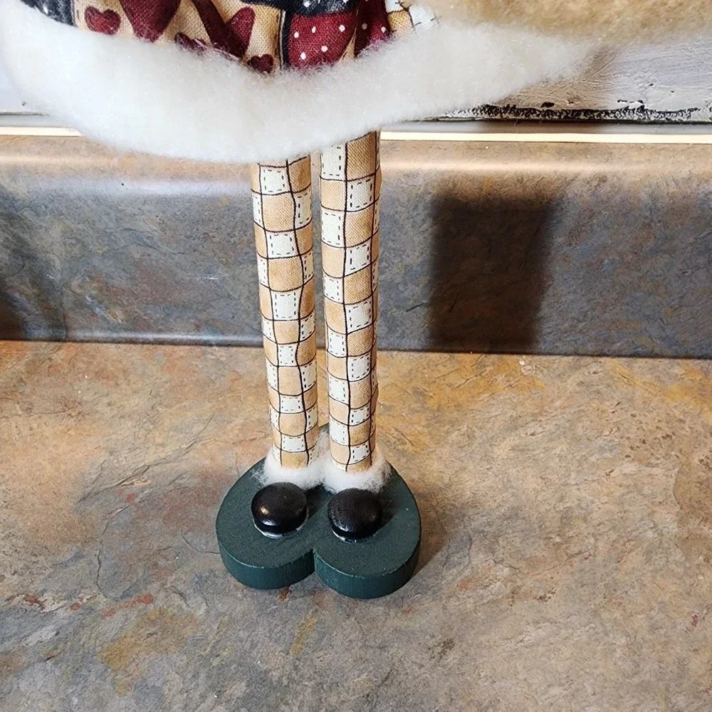 Vintage Handmade  Folkart Farmhouse Santa  made with fabric and wooden